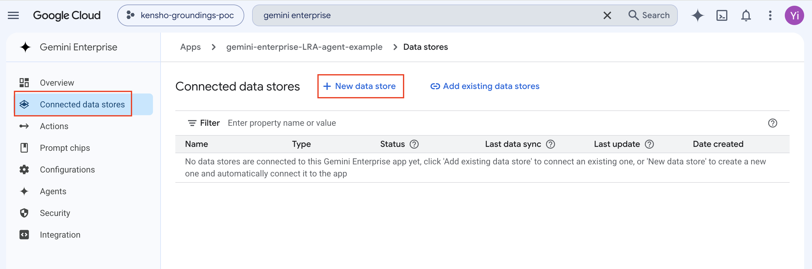 Create new data store