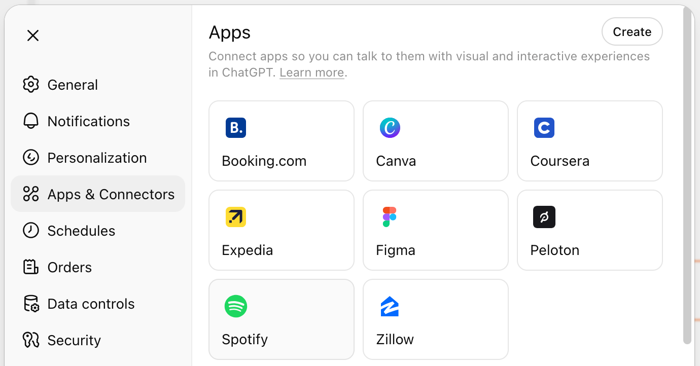 ChatGPT Apps & Connectors App Setting