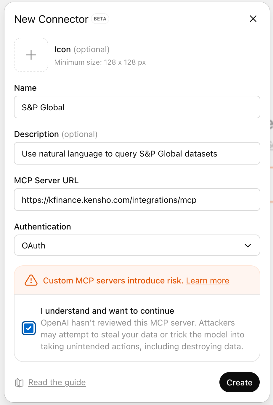 ChatGPT Creation of S&P Global MCP Server Connector
