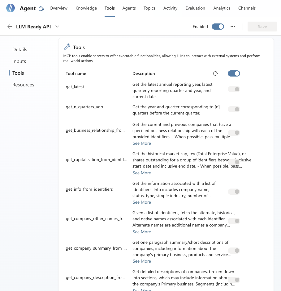Tool list