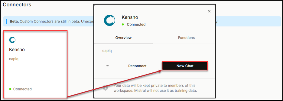Connectors list with Kensho and New Chat