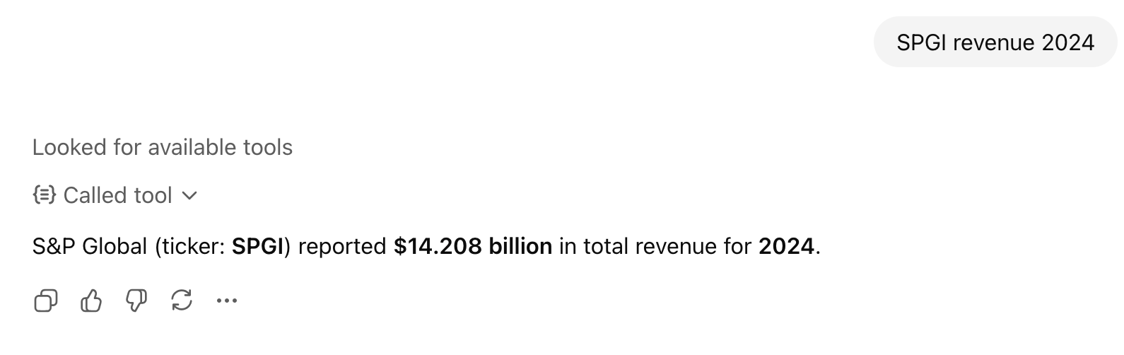 ChatGPT Result of S&P Global Tool Call